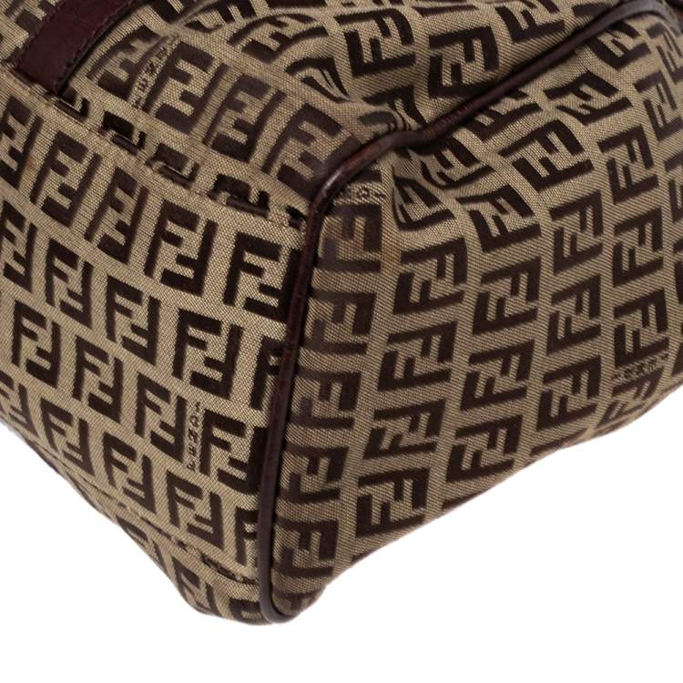 Pre Owned Fendi Tobacco Zuchhino Canvas and Leather FF Flap Satchel
