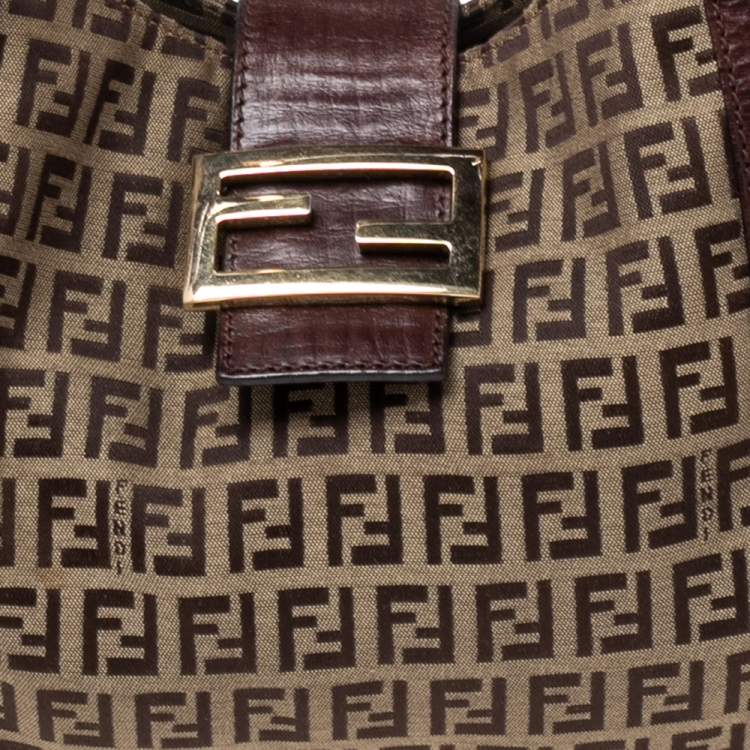 Pre Owned Fendi Tobacco Zuchhino Canvas and Leather FF Flap Satchel