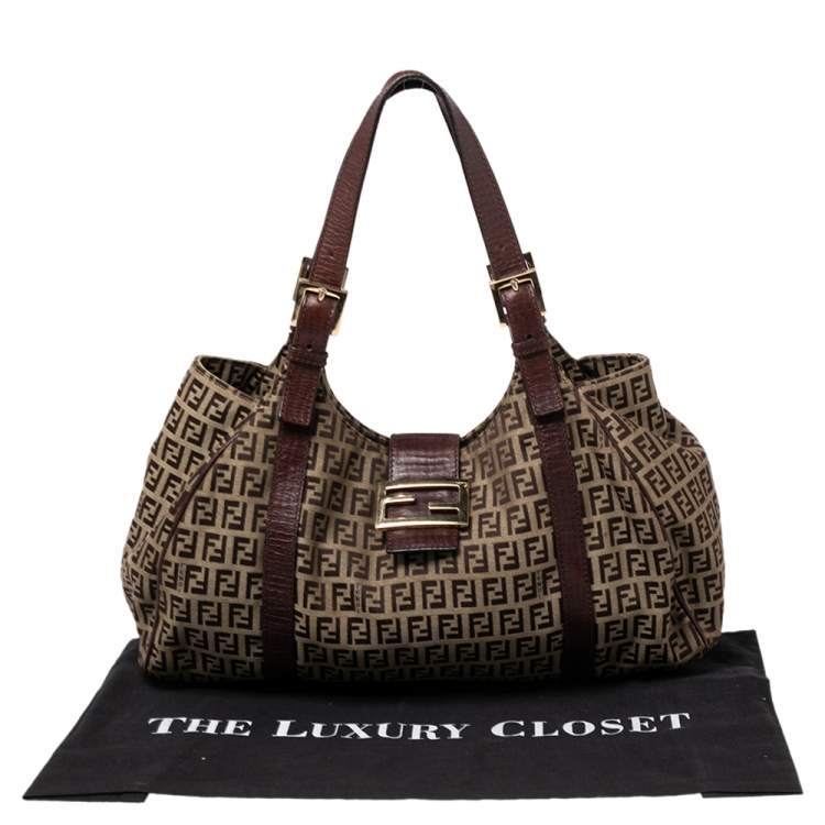 Pre Owned Fendi Tobacco Zuchhino Canvas and Leather FF Flap Satchel