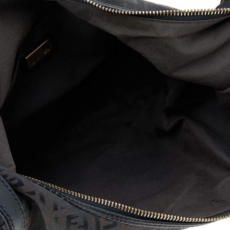 Pre Owned Fendi Black/Brown Zucchino Canvas And Leather Pocket Chef Hobo