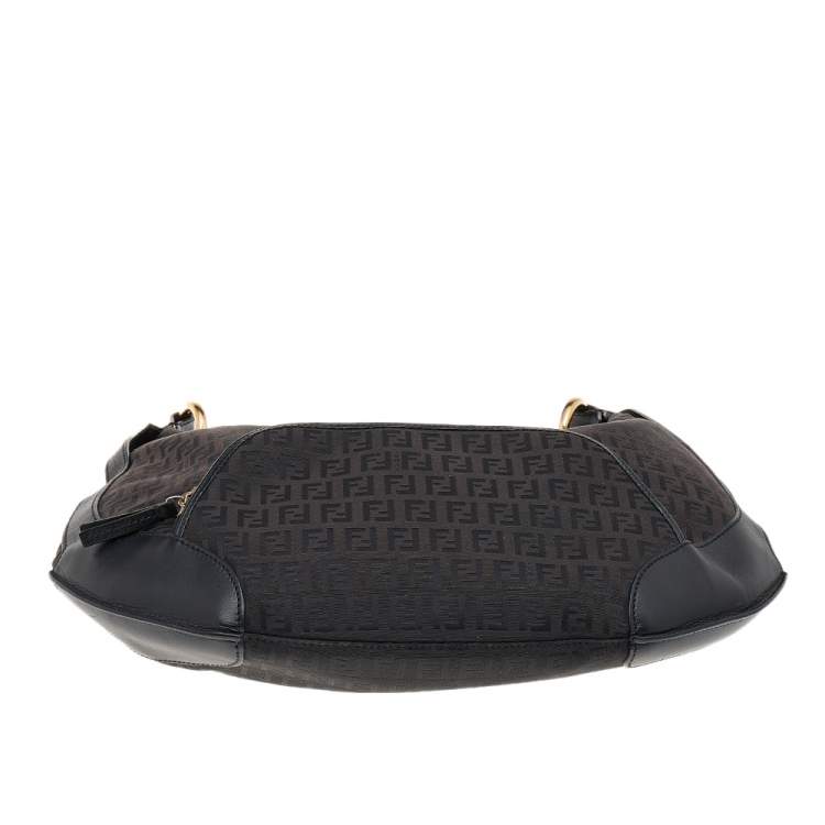 Pre Owned Fendi Black/Brown Zucchino Canvas And Leather Pocket Chef Hobo