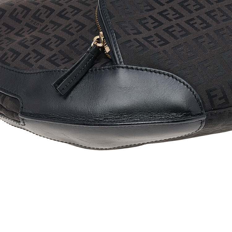 Pre Owned Fendi Black/Brown Zucchino Canvas And Leather Pocket Chef Hobo