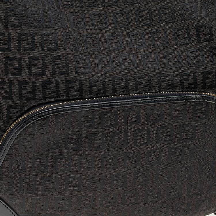 Pre Owned Fendi Black/Brown Zucchino Canvas And Leather Pocket Chef Hobo