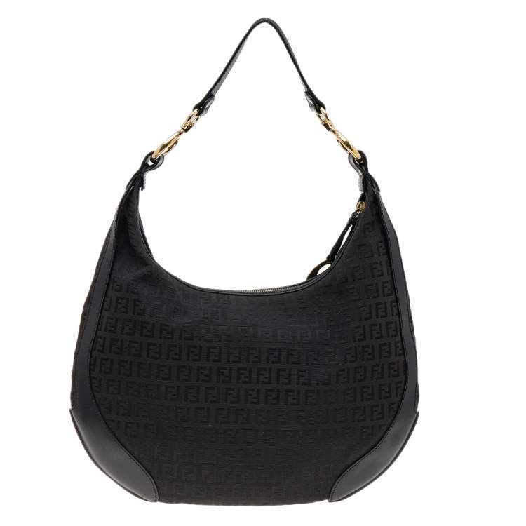 Pre Owned Fendi Black/Brown Zucchino Canvas And Leather Pocket Chef Hobo
