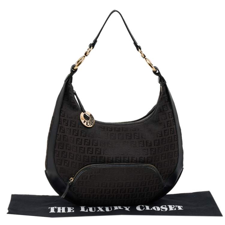 Pre Owned Fendi Black/Brown Zucchino Canvas And Leather Pocket Chef Hobo