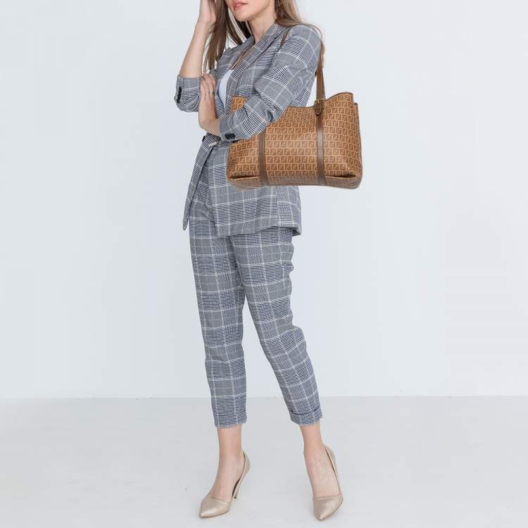 Pre Owned Fendi Brown Zucchino Coated Canvas and Leather Spalmati Tote