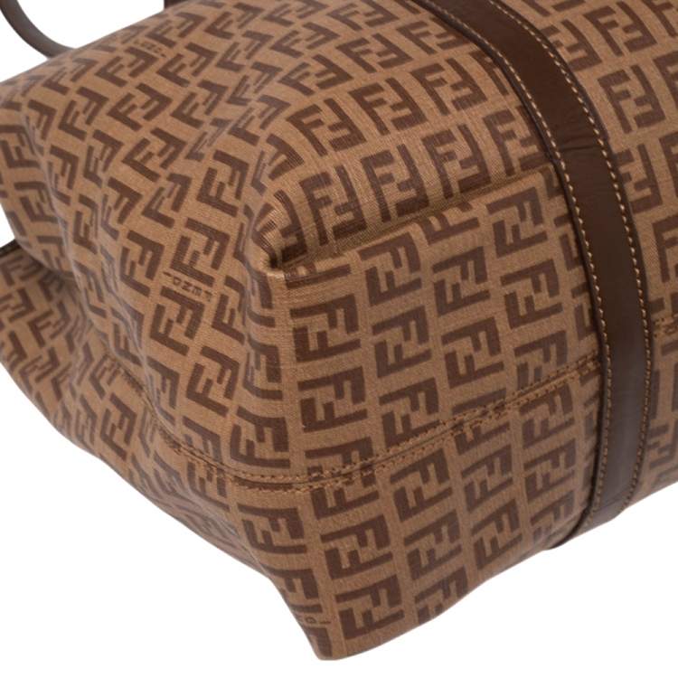 Pre Owned Fendi Brown Zucchino Coated Canvas and Leather Spalmati Tote