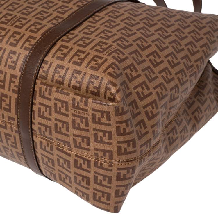 Pre Owned Fendi Brown Zucchino Coated Canvas and Leather Spalmati Tote