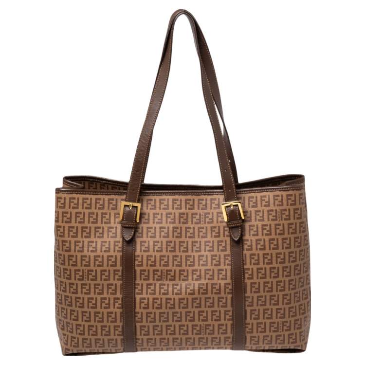 Pre Owned Fendi Brown Zucchino Coated Canvas and Leather Spalmati Tote