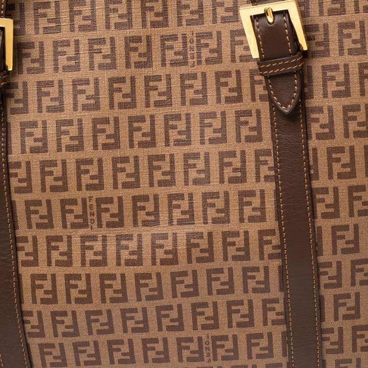 Pre Owned Fendi Brown Zucchino Coated Canvas and Leather Spalmati Tote