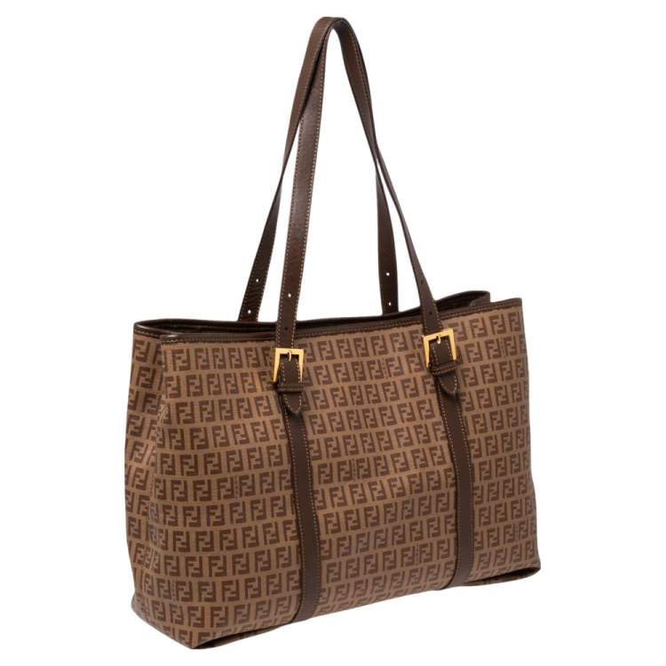 Pre Owned Fendi Brown Zucchino Coated Canvas and Leather Spalmati Tote