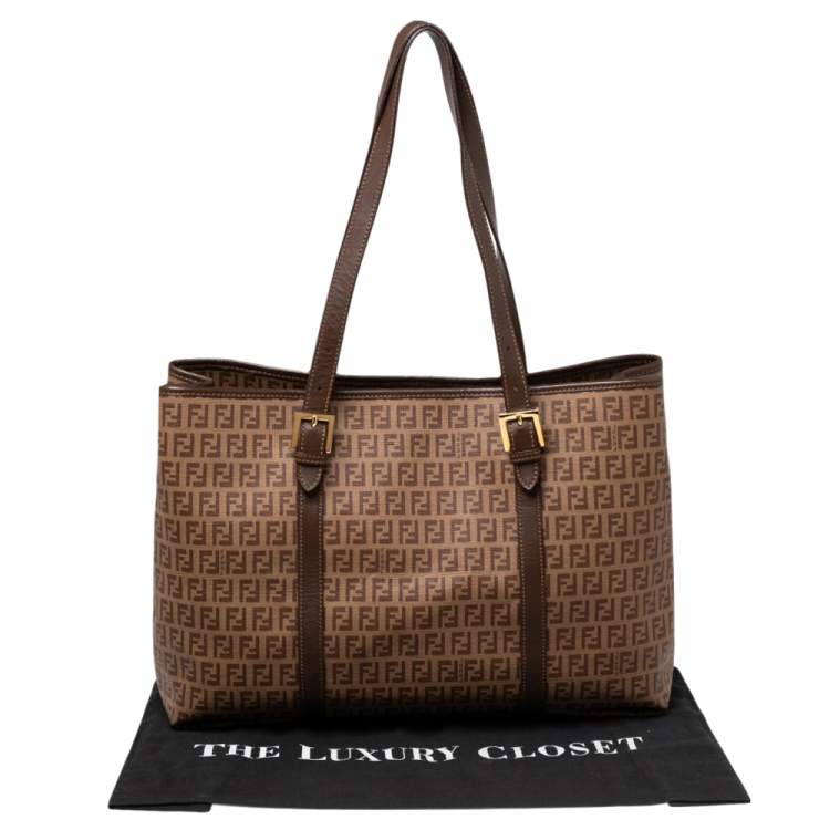 Pre Owned Fendi Brown Zucchino Coated Canvas and Leather Spalmati Tote