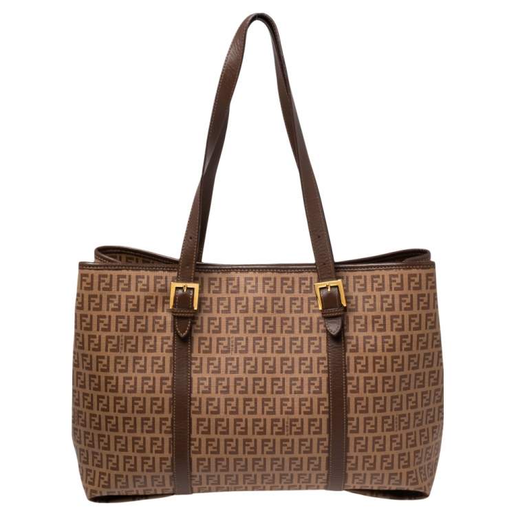 Pre Owned Fendi Brown Zucchino Coated Canvas and Leather Spalmati Tote