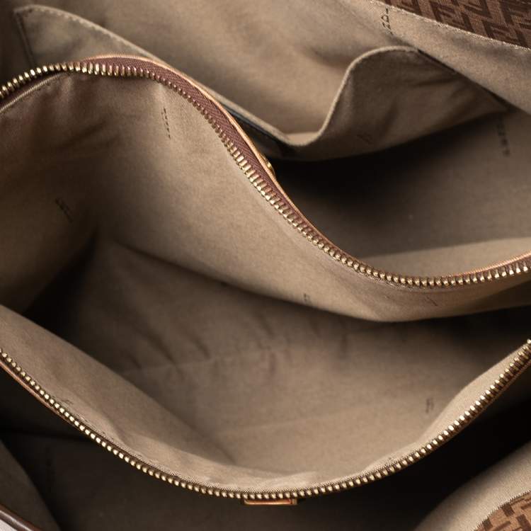 Pre Owned Fendi Brown Zucchino Coated Canvas and Leather Spalmati Tote