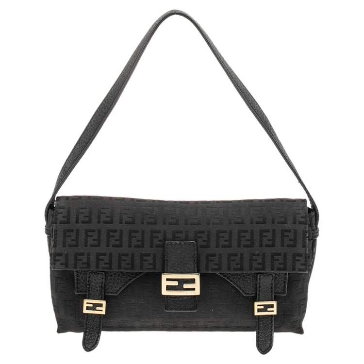 Pre Owned Fendi Black Zucchino Canvas Mama Baguette