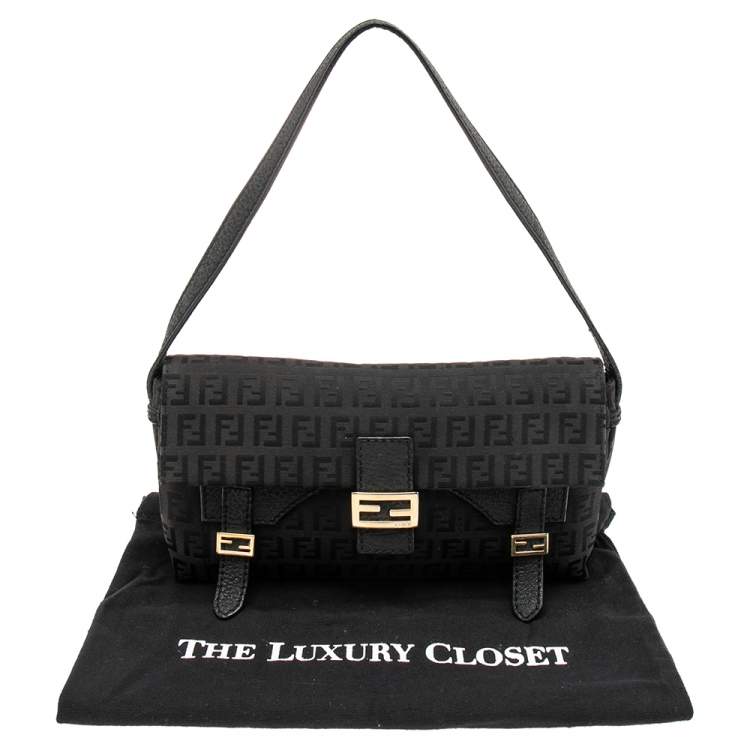 Pre Owned Fendi Black Zucchino Canvas Mama Baguette