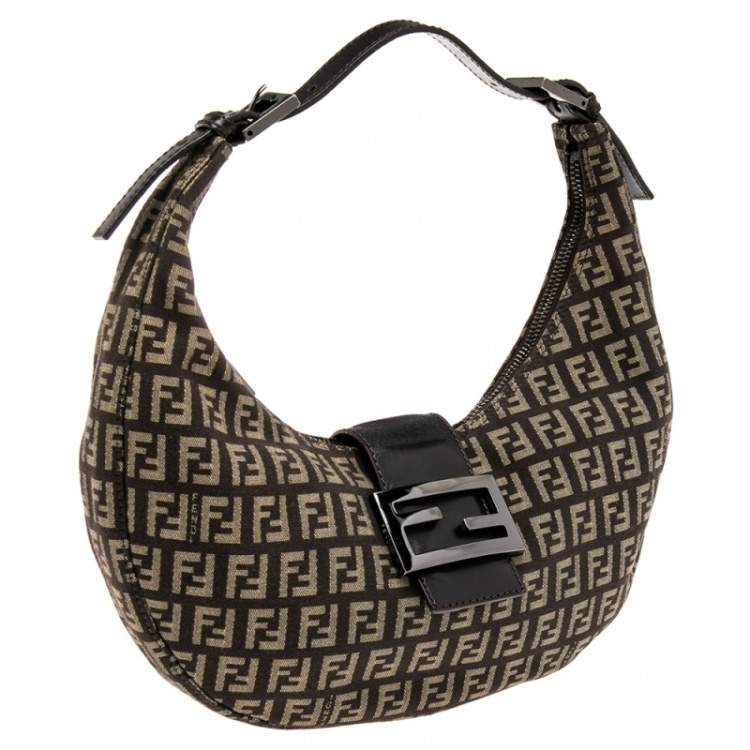 Pre Owned Fendi Beige/Brown Zucchino Canvas and Leather Flap Hobo