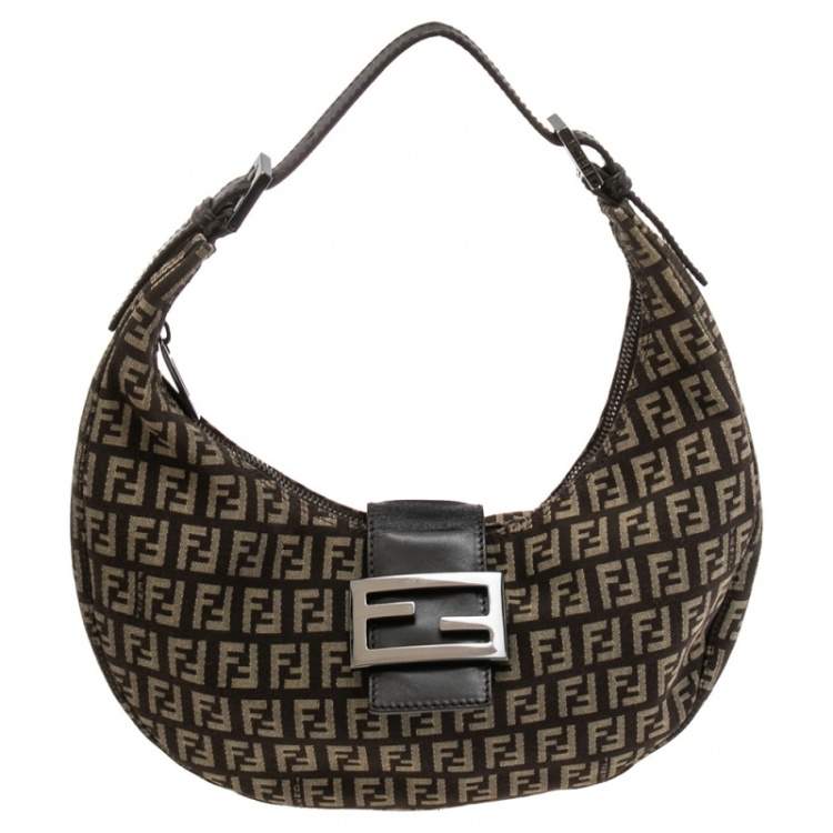 Pre Owned Fendi Beige/Brown Zucchino Canvas and Leather Flap Hobo