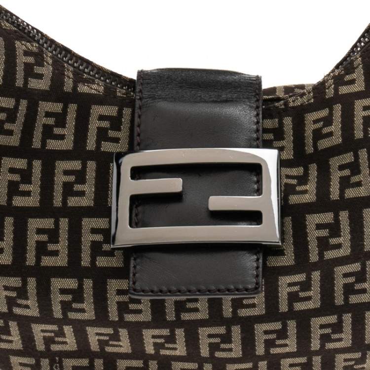 Pre Owned Fendi Beige/Brown Zucchino Canvas and Leather Flap Hobo