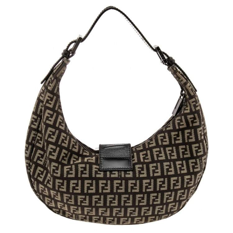 Pre Owned Fendi Beige/Brown Zucchino Canvas and Leather Flap Hobo