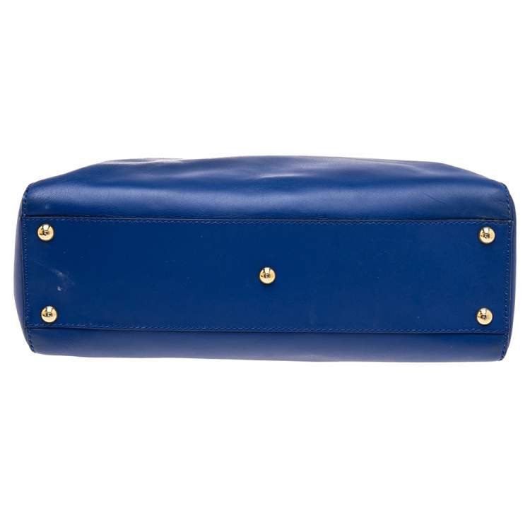 Pre Owned Fendi Blue Leather Medium Peekaboo Top Handle Bag
