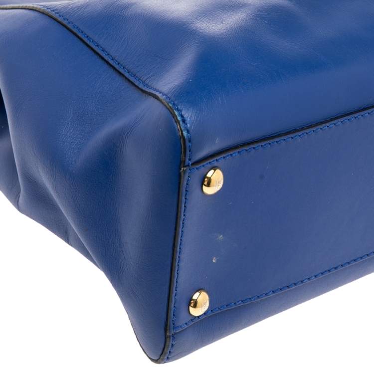Pre Owned Fendi Blue Leather Medium Peekaboo Top Handle Bag