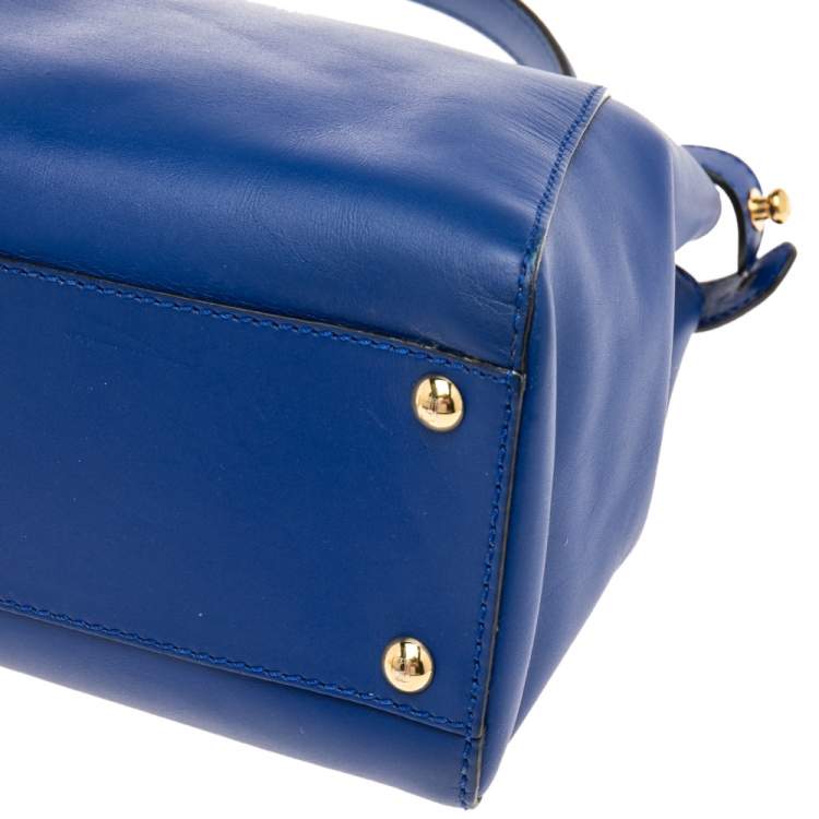 Pre Owned Fendi Blue Leather Medium Peekaboo Top Handle Bag