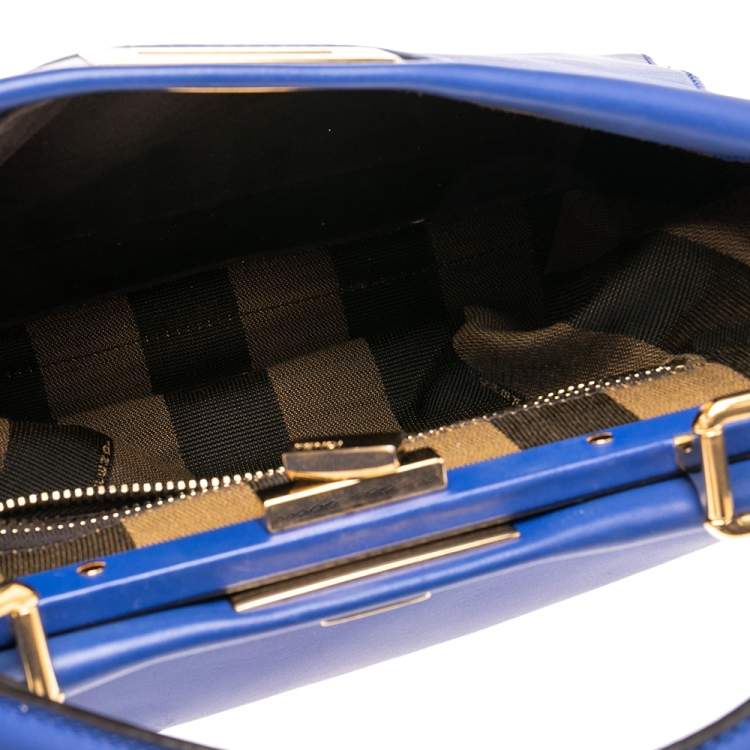 Pre Owned Fendi Blue Leather Medium Peekaboo Top Handle Bag