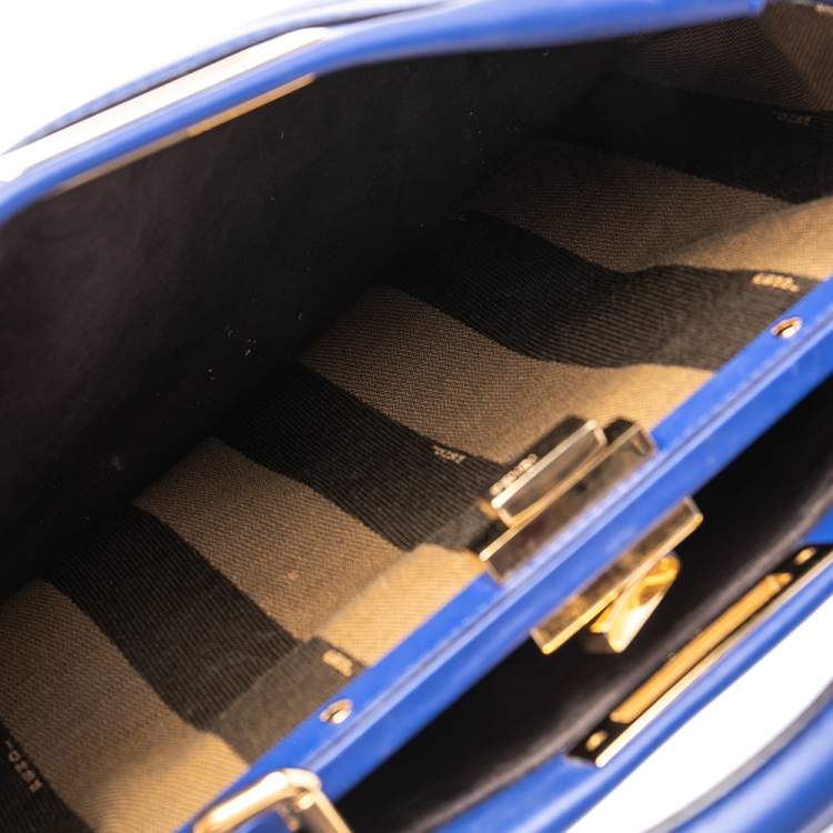 Pre Owned Fendi Blue Leather Medium Peekaboo Top Handle Bag