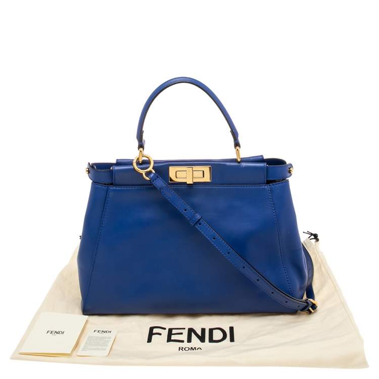 Pre Owned Fendi Blue Leather Medium Peekaboo Top Handle Bag