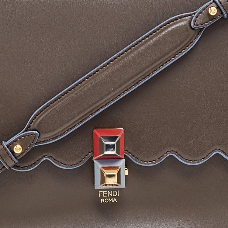 Pre Owned Fendi Brown Leather Kan I Scalloped Crossbody Bag