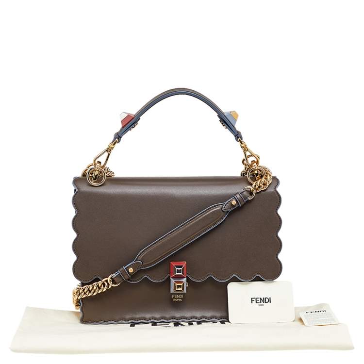 Pre Owned Fendi Brown Leather Kan I Scalloped Crossbody Bag