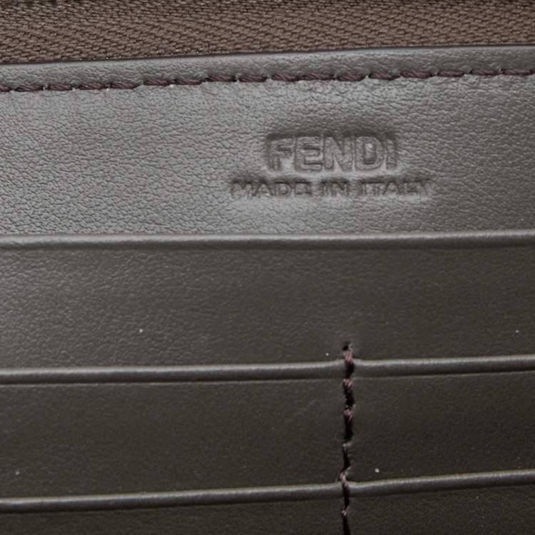 Pre Owned Fendi Taupe Leather Century Hypnoteyes Zip Around Wallet