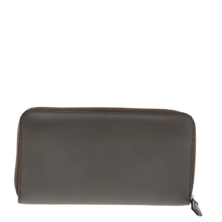 Pre Owned Fendi Taupe Leather Century Hypnoteyes Zip Around Wallet