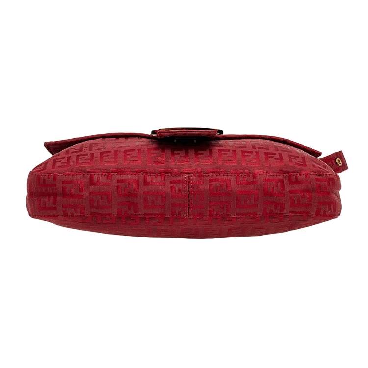 Pre Owned Fendi Red Zucchino Canvas Mama Baguette Bag