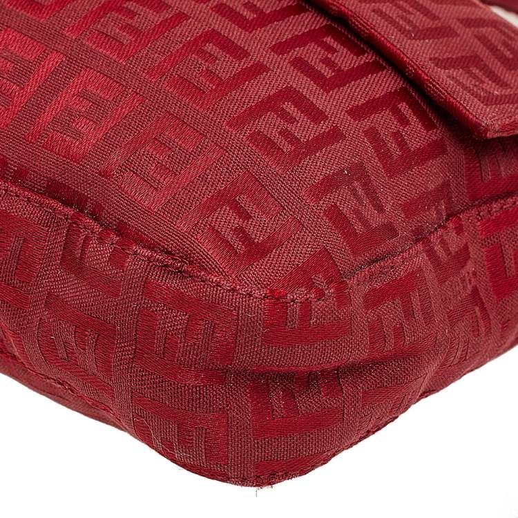 Pre Owned Fendi Red Zucchino Canvas Mama Baguette Bag