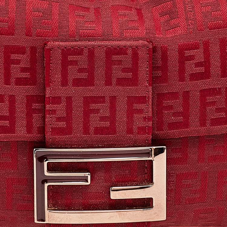 Pre Owned Fendi Red Zucchino Canvas Mama Baguette Bag
