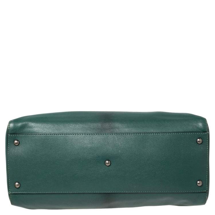 Pre Owned Fendi Green Leather Large Peekaboo Top Handle Bag