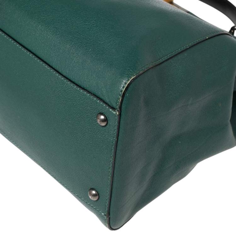 Pre Owned Fendi Green Leather Large Peekaboo Top Handle Bag