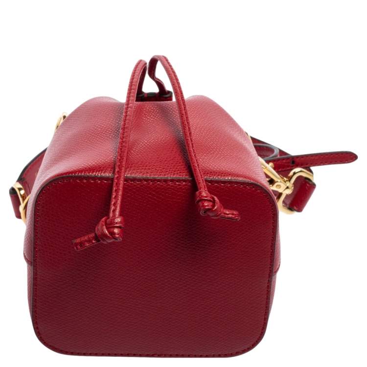 Pre Owned Fendi Red Leather Mini Mon Tresor Drawstring Bucket Bag