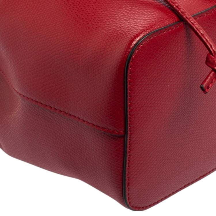 Pre Owned Fendi Red Leather Mini Mon Tresor Drawstring Bucket Bag