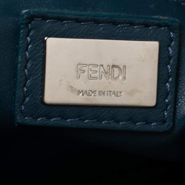 Pre Owned Fendi Blue Leather Mini Peekaboo Top Handle Bag