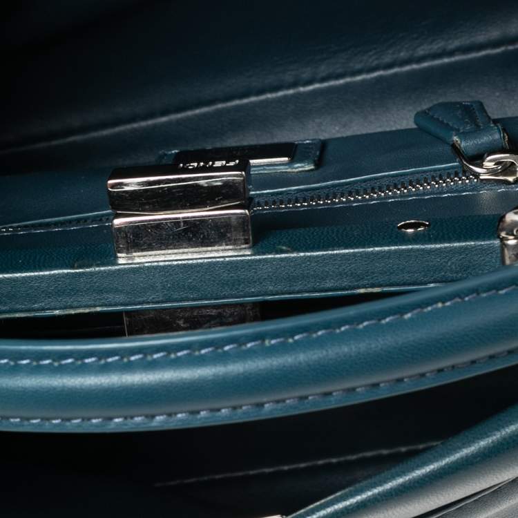 Pre Owned Fendi Blue Leather Mini Peekaboo Top Handle Bag