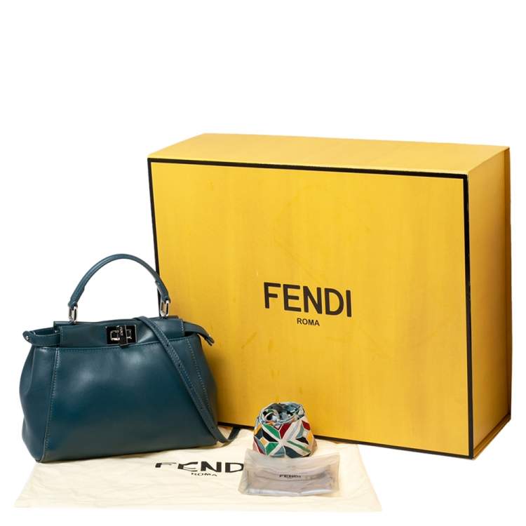 Pre Owned Fendi Blue Leather Mini Peekaboo Top Handle Bag