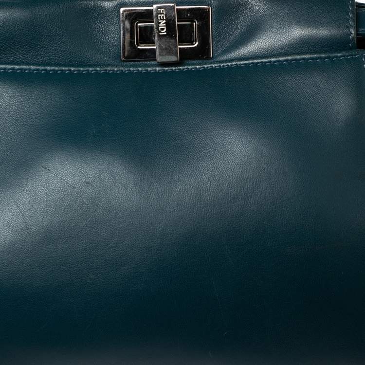 Pre Owned Fendi Blue Leather Mini Peekaboo Top Handle Bag