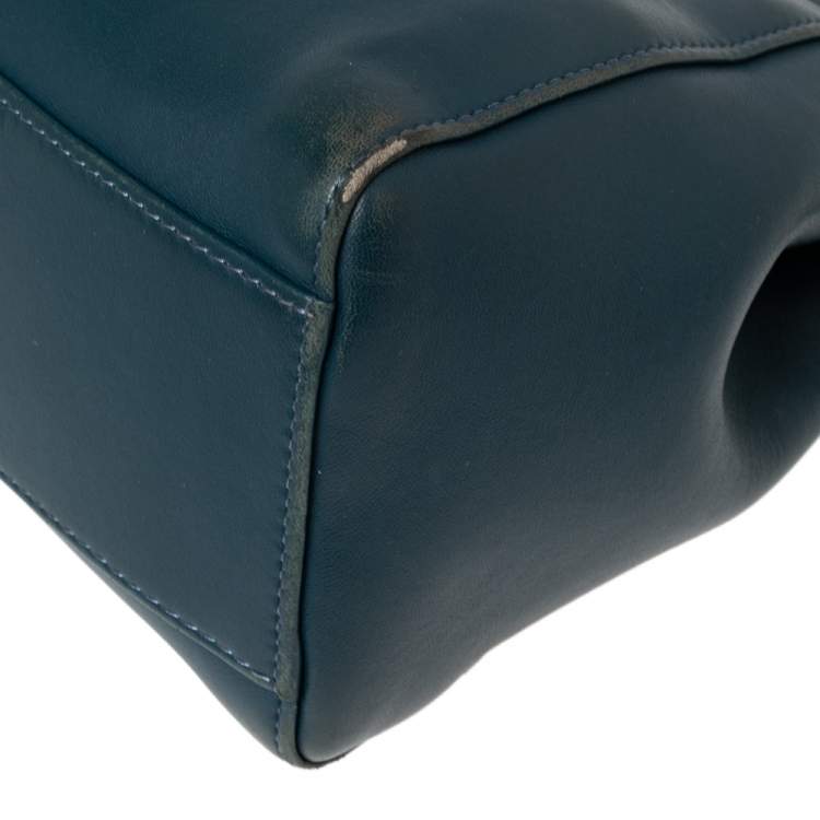 Pre Owned Fendi Blue Leather Mini Peekaboo Top Handle Bag