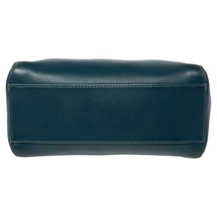 Pre Owned Fendi Blue Leather Mini Peekaboo Top Handle Bag