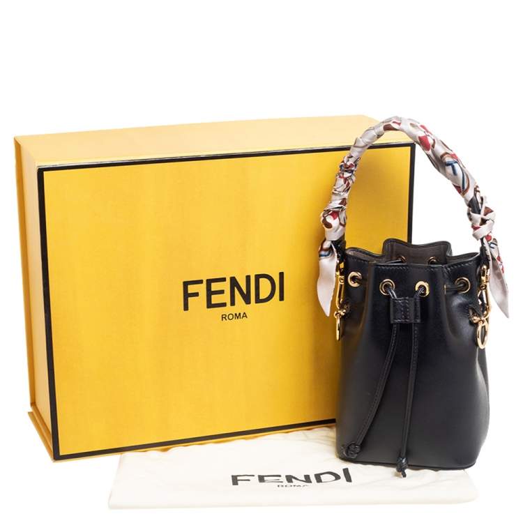 Pre Owned Fendi Black Leather Mini Mon Tresor Drawstring Bucket Bag