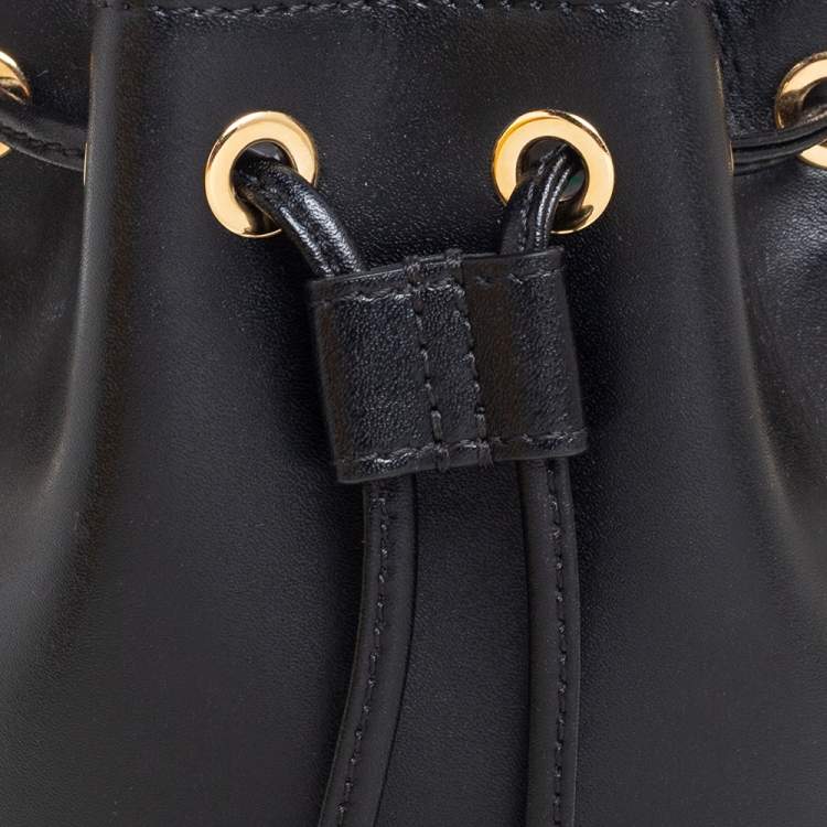 Pre Owned Fendi Black Leather Mini Mon Tresor Drawstring Bucket Bag