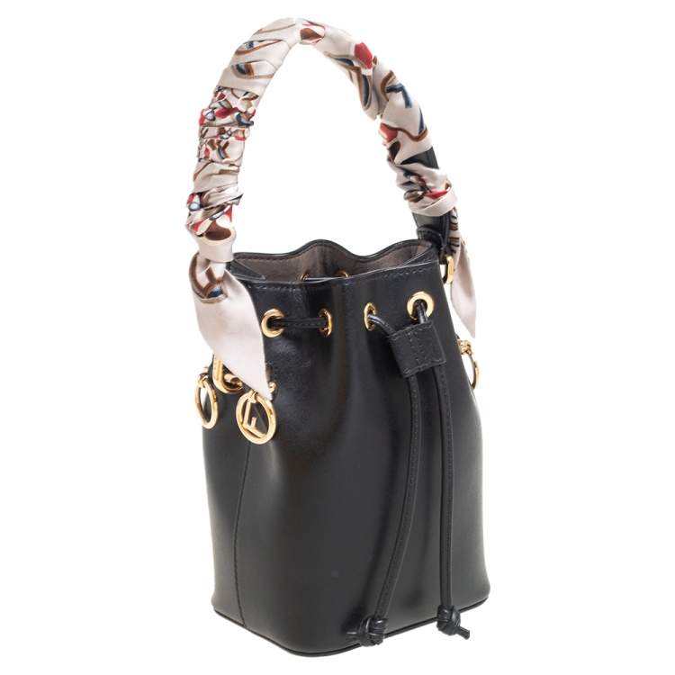 Pre Owned Fendi Black Leather Mini Mon Tresor Drawstring Bucket Bag